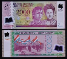 PARAGUAY: B846e P#228e 2,000 Guaran&iacute;es 2023 (2024) Polymer Uncirculated Banknote