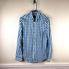 Men's Express Blue Checkered Extra Slim Fit Button Up Shirt Size SM/14-14 1/2