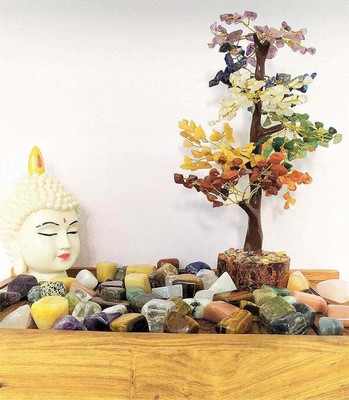 Großer 7-Chakra-Kristall-Edelstein-Bonsai-Geldbaum Viel Glück Wohlstand...