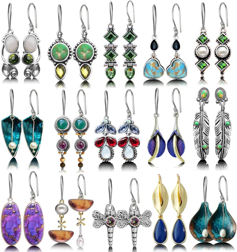 12 Pairs Teardrop Druse Crystal Drop Dangle Earrings for Women Cubic Zirconia Hu