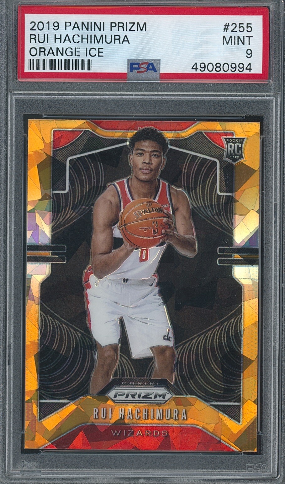 PSA 9  Rui Hachimura  RC ▪ 2019-20 Prizm  ORANGE ICE Prizm #255  Wizards  Rookie