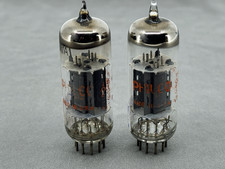 Matched Pair Sylvania Philco 12BH7A Tubes Gray Oval Plates Halo Getter Tests NOS