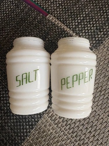 Vintage 1940s Hazel Atlas White Milk Glass Salt & Pepper Shakers No Lids EXC