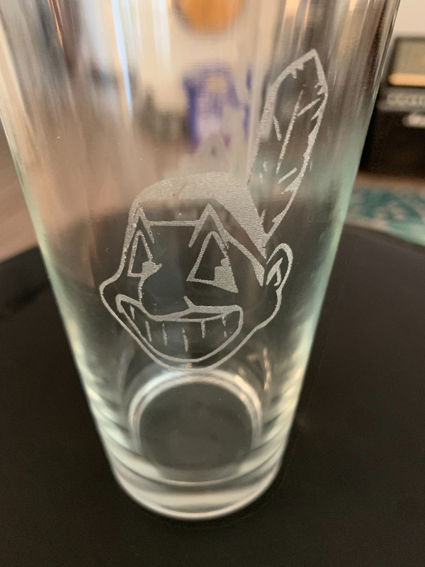 Cleveland Indians Chief Wahoo etched pint glass vintage logos