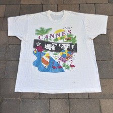 Vintage 1987 Original Festival Du Film Cannes White Graphic T-Shirt Tee Size XL