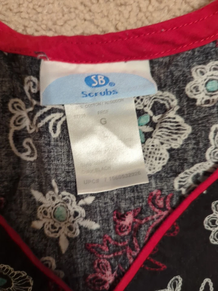 SB Scrubs Floral V-Neck Scrub Top Multi-Color Patterned Large Medical Uniform - Image 3 of 4