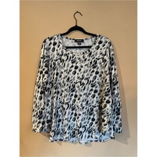 Karen Kane Gray Black Leopard Animal Print Long Sleeve Top 0X Made in USA