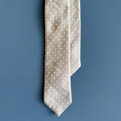 SAND Silk Linen Polka Dot  Mens Necktie | Length 60'' | Tan Beige