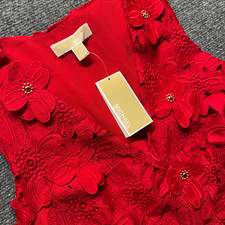Michael Kors Red Floral Lace V Neck Sleeveless Mini Dress Size 10 NWT
