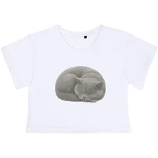 'Curled Up Sleeping British Shorthair Cat' Women's Cotton Crop Tops (CO056666)