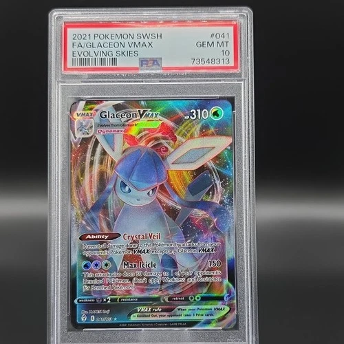 PSA 10 Glaceon VMAX SWSH07 Evolving Skies Holo Ultra Rare 041/203 EN