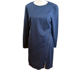 Lauren Ralph Lauren Navy Blue Long Sleeve Sheath Dress 14 Lined Career Work