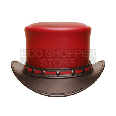 Red and Black Leather Top Hat with Stud Band   Steampunk Style