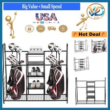 Extra Large Golf Organizer Rack for 2 Golf Bags 4 Shelves Steel Black