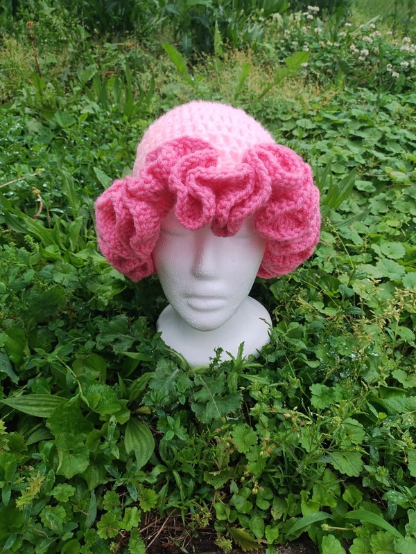 Handmade Crochet Pink Bucket Hat With Large Ruffles One Size Fits Most