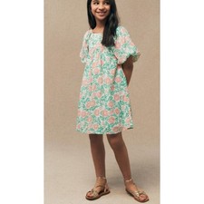 MNG Mango Margaret girls puff sleeve floral dress with gold foil size 9