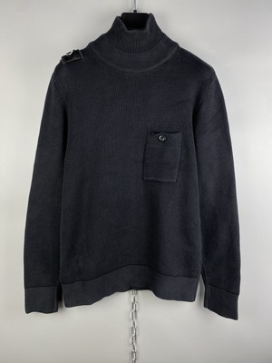 MA Strum Herren Cotton Knit Black High Neck Sweater Pullover Größe S