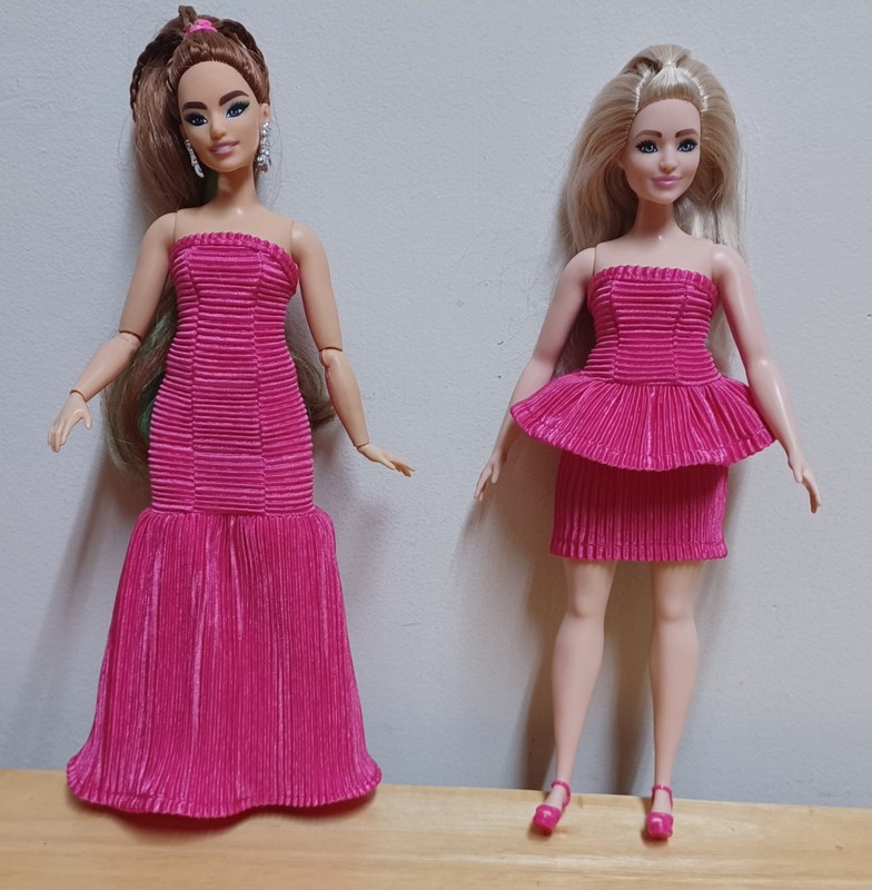 Curvy Barbie 11 1/2" Doll Clothing Pink Evening Gown, Top and Skirt