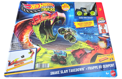 Hot Wheels Monster Trucks Toy Playset, Snake Slam Takedown Track