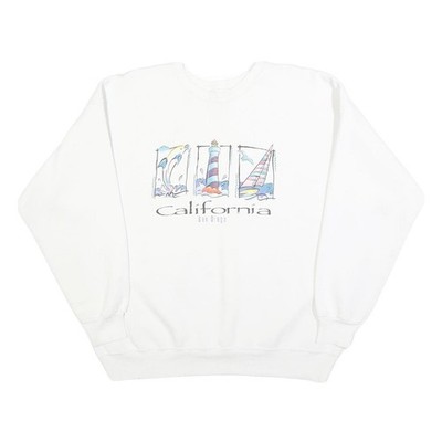 HANES Damen Weiß California Sweatshirt Rundhals L Baumwolle Casual Grafik