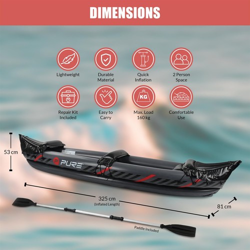Inflatable Kayak 2 Person Blow Up Boat with Paddle and Accessories ...