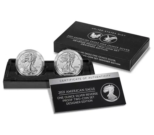 2021 1oz American Silver Eagle Reverse Proof Two Coin Set (Box/COA)