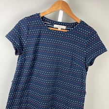 Ann Taylor LOFT Dress Womens M Navy Blue Polka Dot Casual Preppy Ruffle Hem