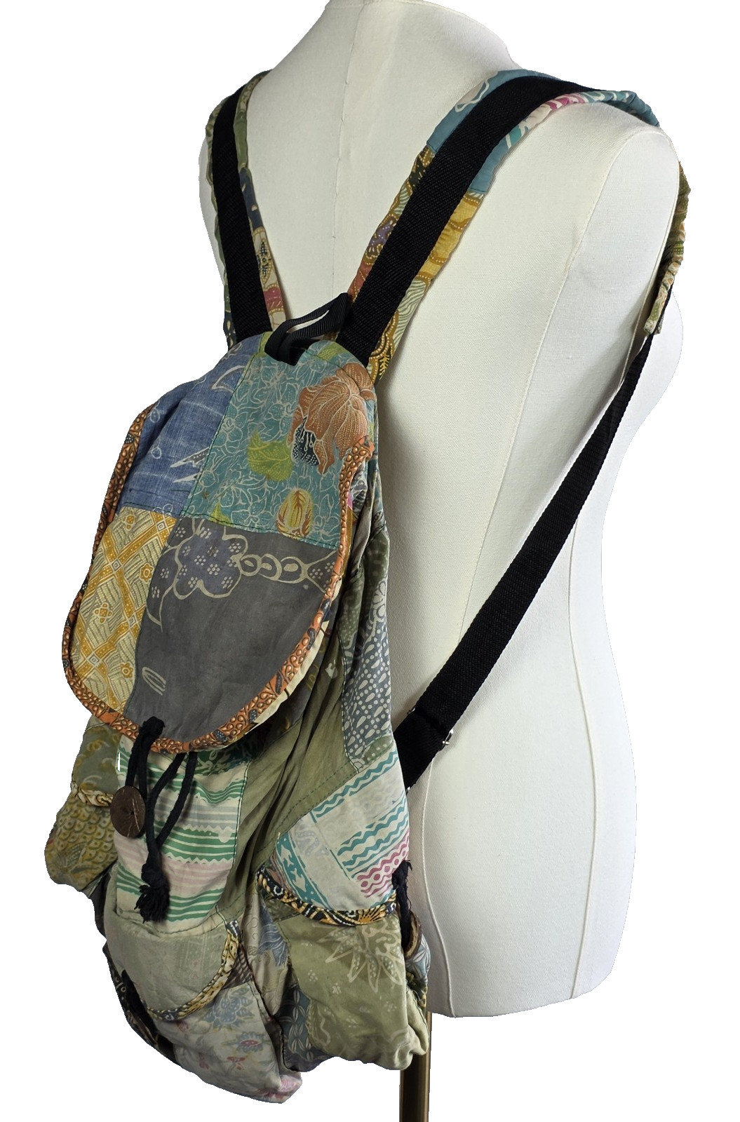 Boho Patchwork Cotton Backpack Drawstring Rucksac… - image 2