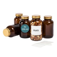 Braungläser Apothekerdose Vorratsglas Weithalsflasche Pillenglas 5er Set Deckel