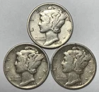 1945, 1945-D and 1945-S 10C Mercury Dimes 90% Silver (See Description)