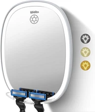 "Wall-Mounted Fogless Shower Mirror, 3 Lighting Modes & 2 Razor Holders Included