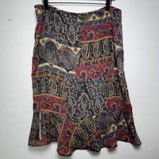 VTG 90s Women Indie Fairy Midi Skirt 14 Multicolor Paisley Patchwork Ruffle Boho