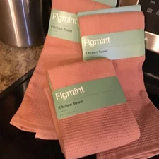 Waffle Kitchen Towels Set Of 3 Terracotta Orange  18" x 28" Figmint 100% Cotton