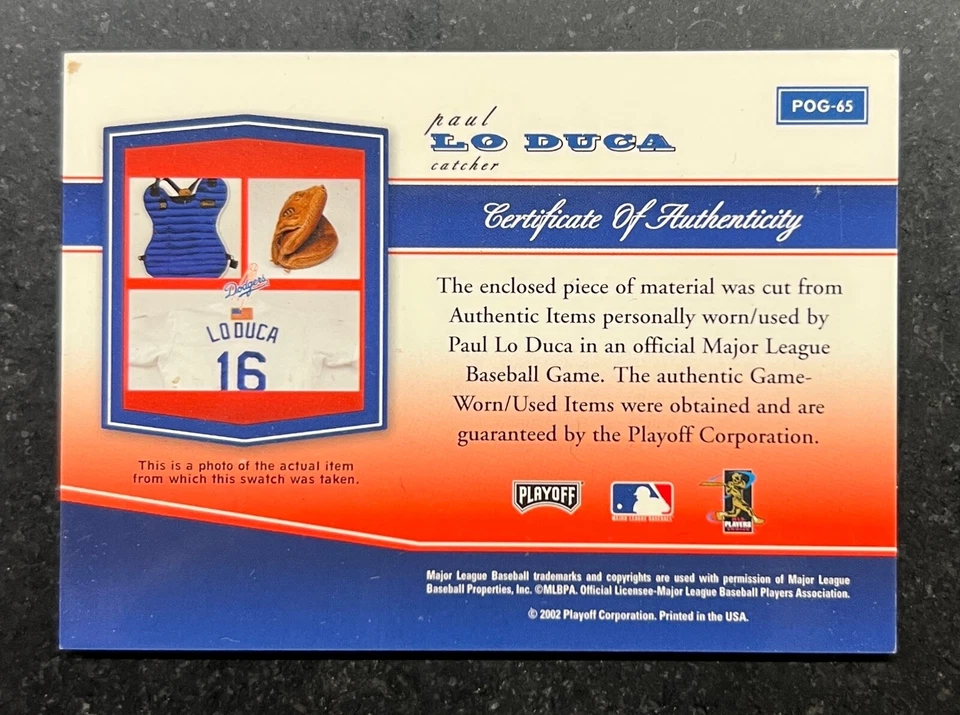 2002 Playoff Piece of the Game Materials Paul Lo Duca Jersey #65 - Image 2 of 2