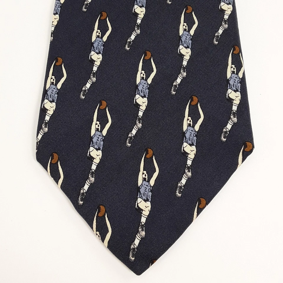 J CREW Tie 4"x57", Basketball Player Jump Shot, 100% Silk, Dark Blue Necktie - Image 2 of 4