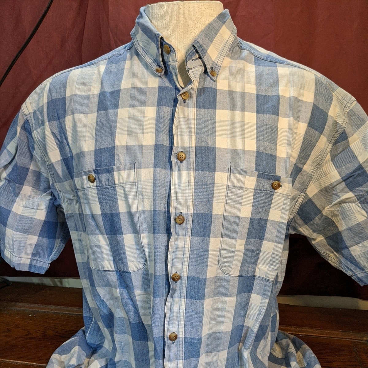 Vintage Indigo Plaid Short Sleeve Casual Shirt Apparel Workshop