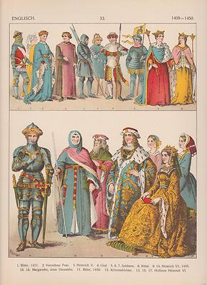 Inghilterra Mode 1400 1450 Trachten Cavaliere Nobile Moda Abiti  Litografia