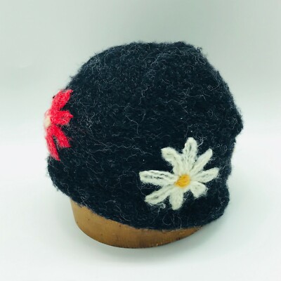 Peruvian Trader Beanie Hat Skull Cap Floral Flowers Grey Hand Made 
