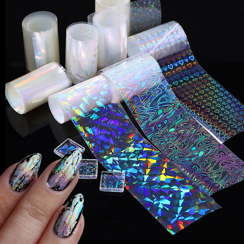 Holographic Nail Foils Transfer Decals Water Ripple Love Heart Nail Art