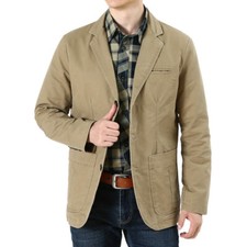 Mens Casual Blazer Long Sleeve Jacket Washed Cotton Blazer Suits Coat