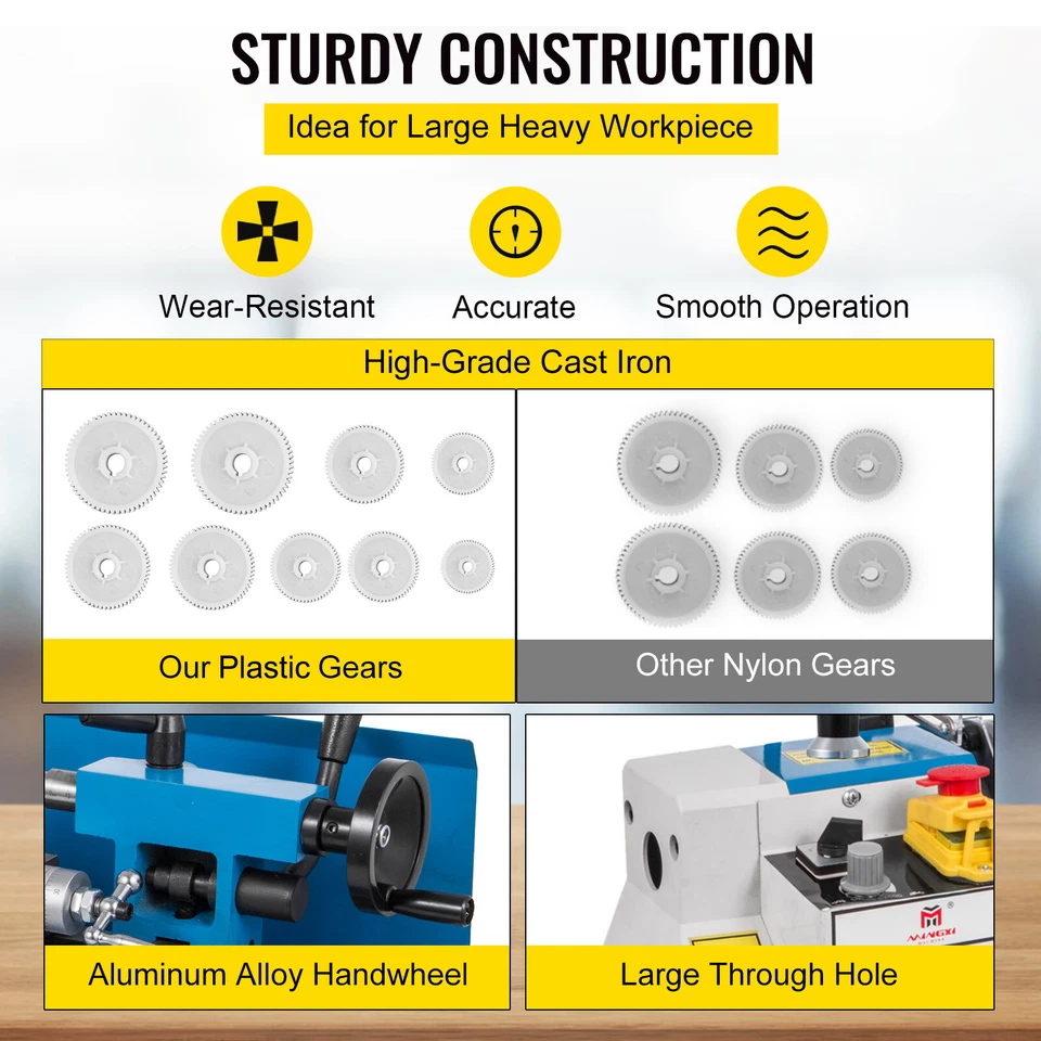 VEVOR Mini Tornio in Metallo da Banco Velocità Regolabile con 3 Griffe - Immagine 3 di 4
