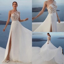 Luxury A-Line Wedding Dress One Shoulder Long Sleeved Lace Applique Bridal Gowns