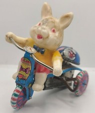 Vintage Tin Wind Up Bunny on Tricycle Toy