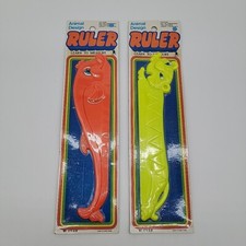 Lot of 2 Vintage Animal Design Rulers - Whale Tiger - Golden Arrow Learn Measure
