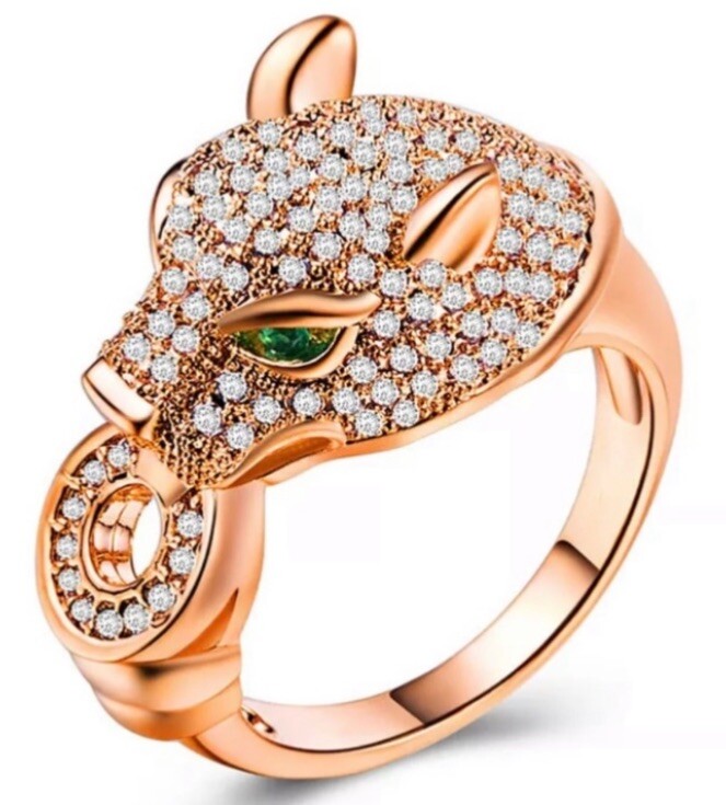 Panther Leopard Ring Rhinestone Rose Gold Color Jewelry Jaguar Cat