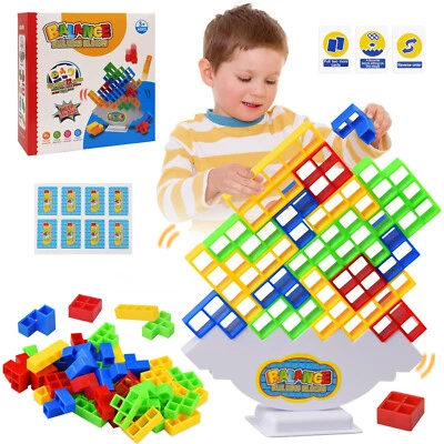 MARKENLOS 64x Tetra Tower Spiel Schaukelstapel Spiel Kinder Balance Spielzeug Tetris Spiel