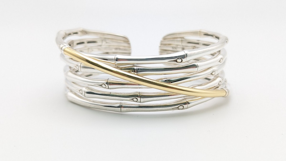 John Hardy Sterling Silver & 18K Yellow Gold Bamboo Cuff Bracelet