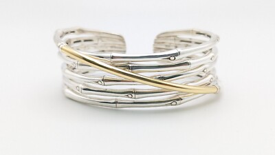 John Hardy Sterling Silver 18K Yellow Gold Bamboo Cuff Bracelet Size  Medium