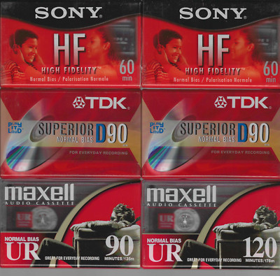 6) Blank Cassettes 2) Sony 2) TDK 2) Maxell New and Sealed