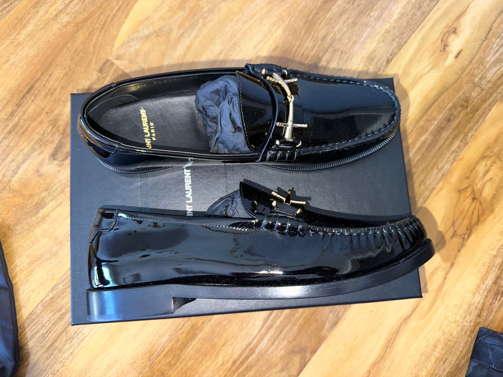 MOCASSINI PANTOFOLE PENNY MOCASSINI NUOVI CON SCATOLA SAINT LAURENT YSL NERO PATENT LE TAGLIA 39 6